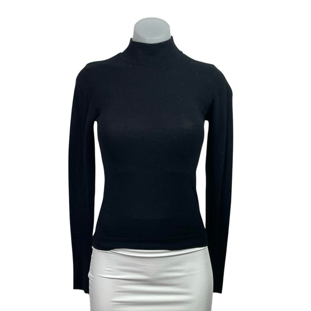 Zara Women's Black Knit Mock Neck Long Sleeve Fitted Stretch Sweater Top Size S